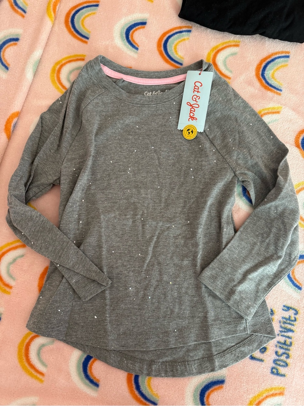 Cat & Jack Gray Long Sleeve Tee with Sparkle